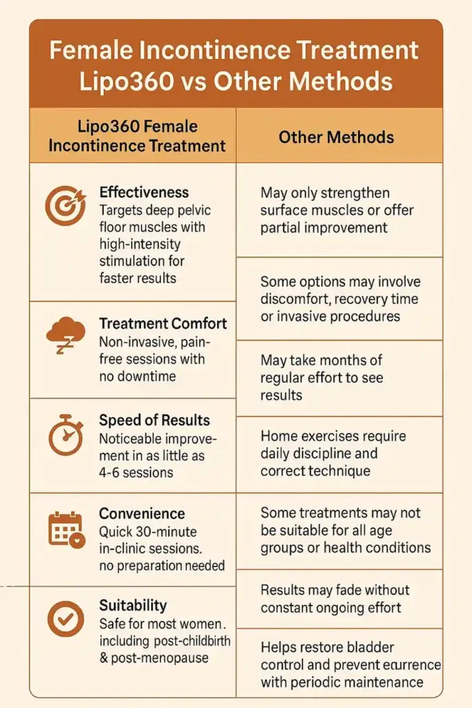 Comprehensive Guide To Female Incontinence Treatment Options 1 Table showing benefits of incontinence treatment Stourbridge